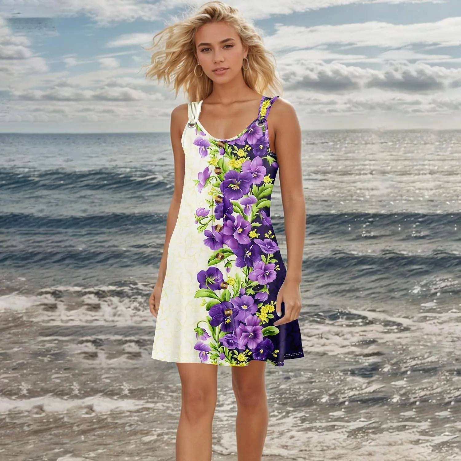 Summer Dresses for Women 2025 Casual Beach Sundresses Swimsuit Coverups Vacation Sleeveless Button Down Sun Dress