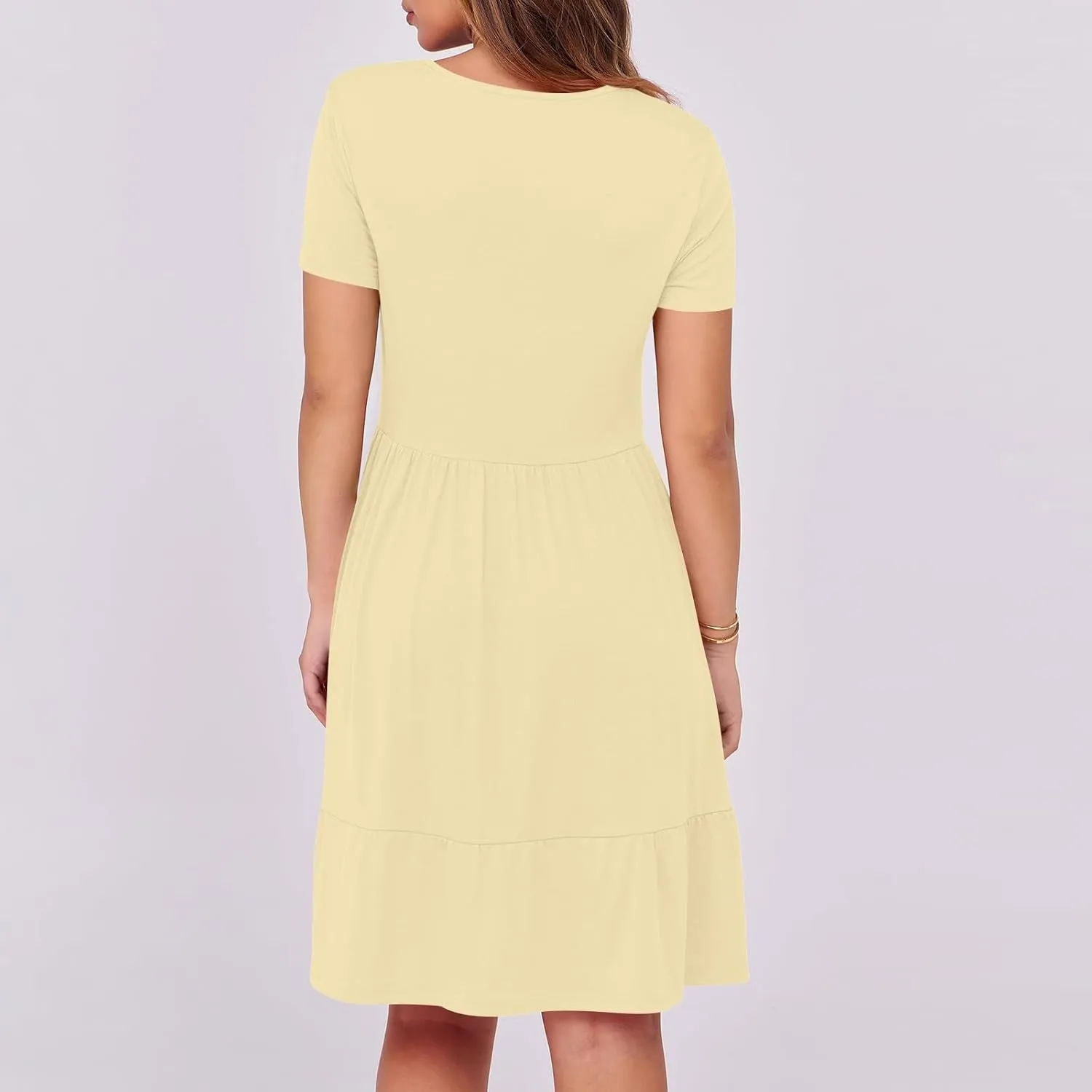 Summer Dresses for Women 2025 Casual Short Sleeve A-Line Sundresses Square Neck Tiered Shirts Dress with Pockets