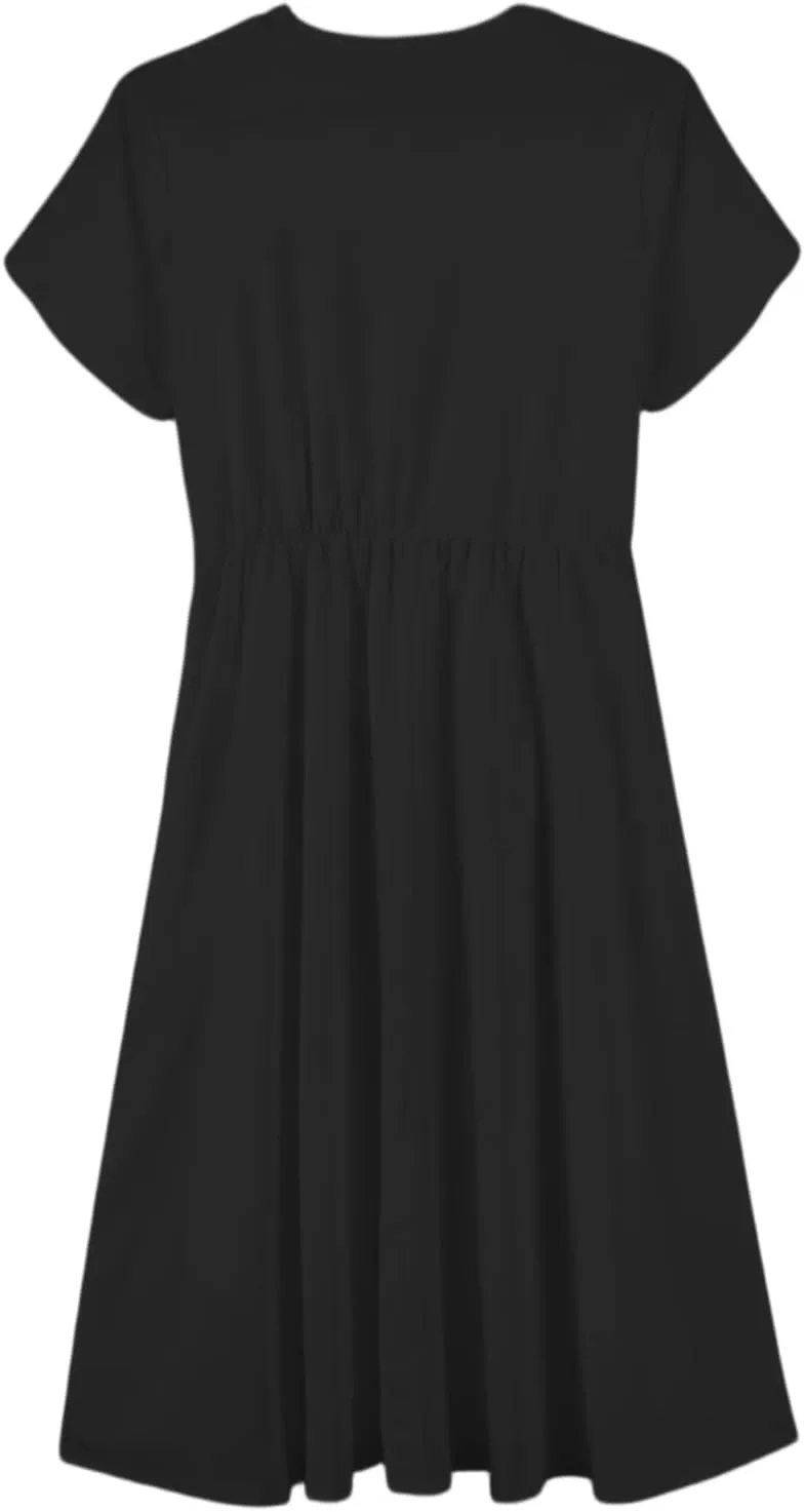 Summer Dresses for Women 2025 Casual Short Sleeve Midi Dresses with Belt Floral Print Aline Dress Beach Sundresses