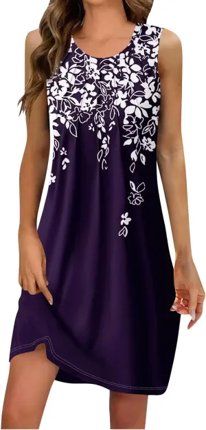 Summer Dresses for Women 2025 Casual Sleeveless Beach Sundresses Formal Floral Print A-Line Sundress