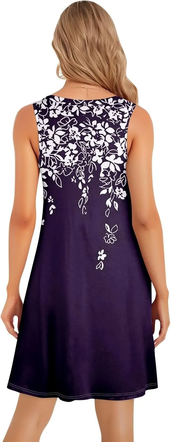 Summer Dresses for Women 2025 Casual Sleeveless Beach Sundresses Formal Floral Print A-Line Sundress