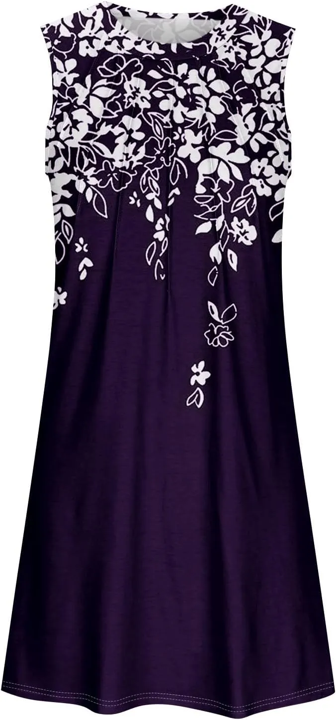 Summer Dresses for Women 2025 Casual Sleeveless Beach Sundresses Formal Floral Print A-Line Sundress