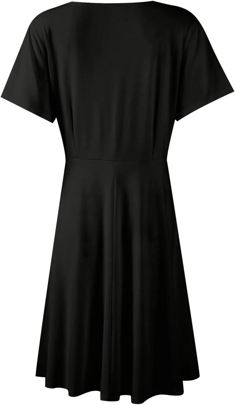 Summer Dresses for Women 2025 Casual Sun Dresses Short Sleeve v Neck Beach Vacation midi Dresses with Pockets
