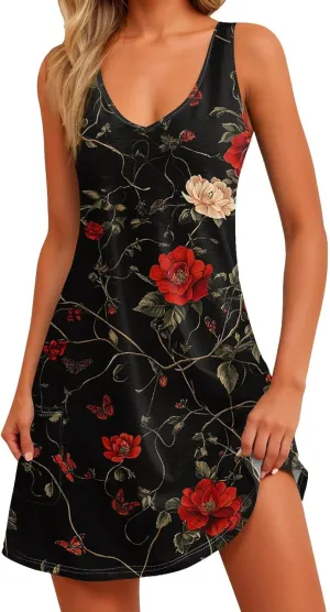 Summer Dresses for Women 2025 Casual V Neck Sleeveless Sundresses Boho Tank Dress Beach Dresses with Pockets