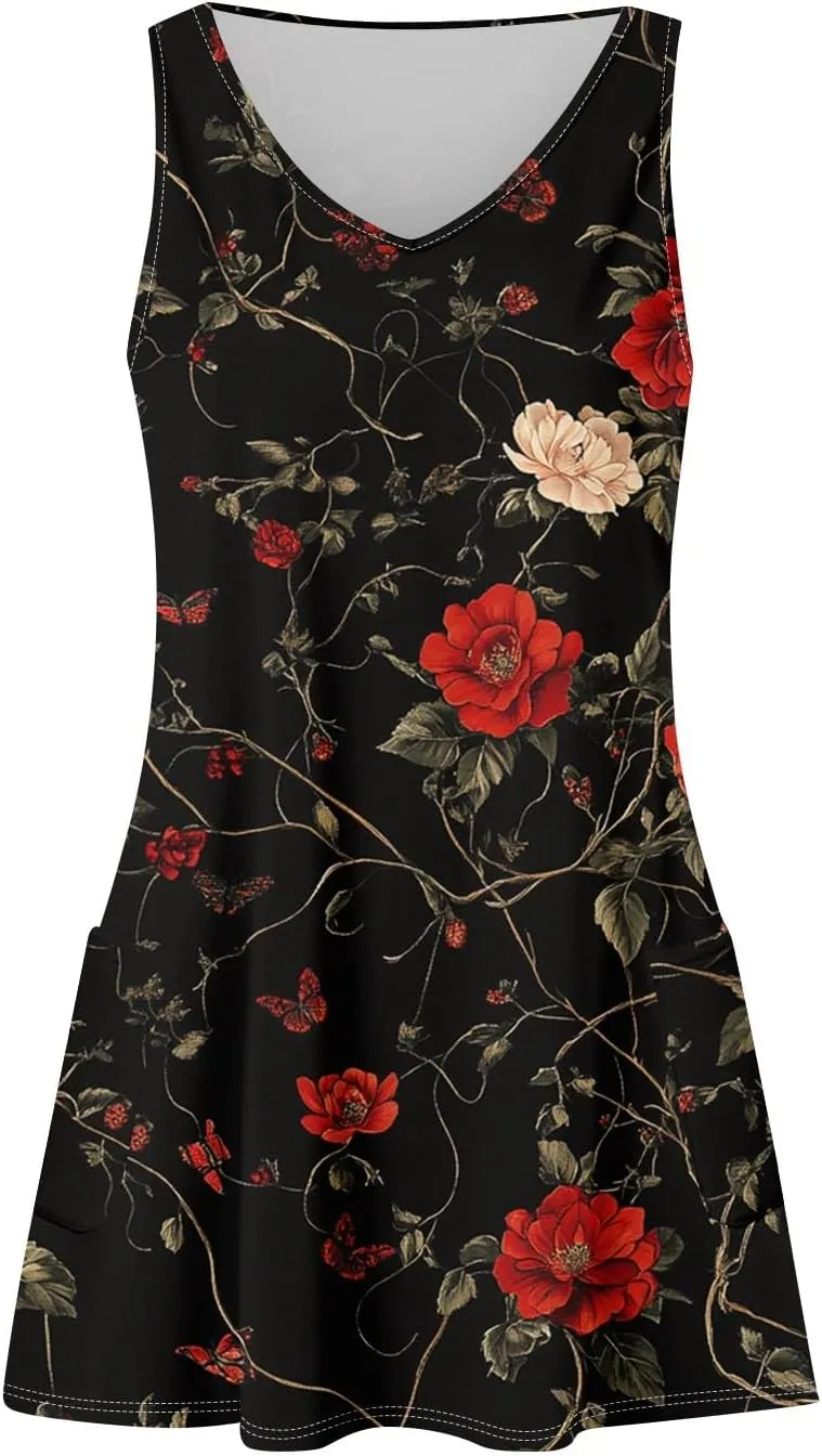Summer Dresses for Women 2025 Casual V Neck Sleeveless Sundresses Boho Tank Dress Beach Dresses with Pockets