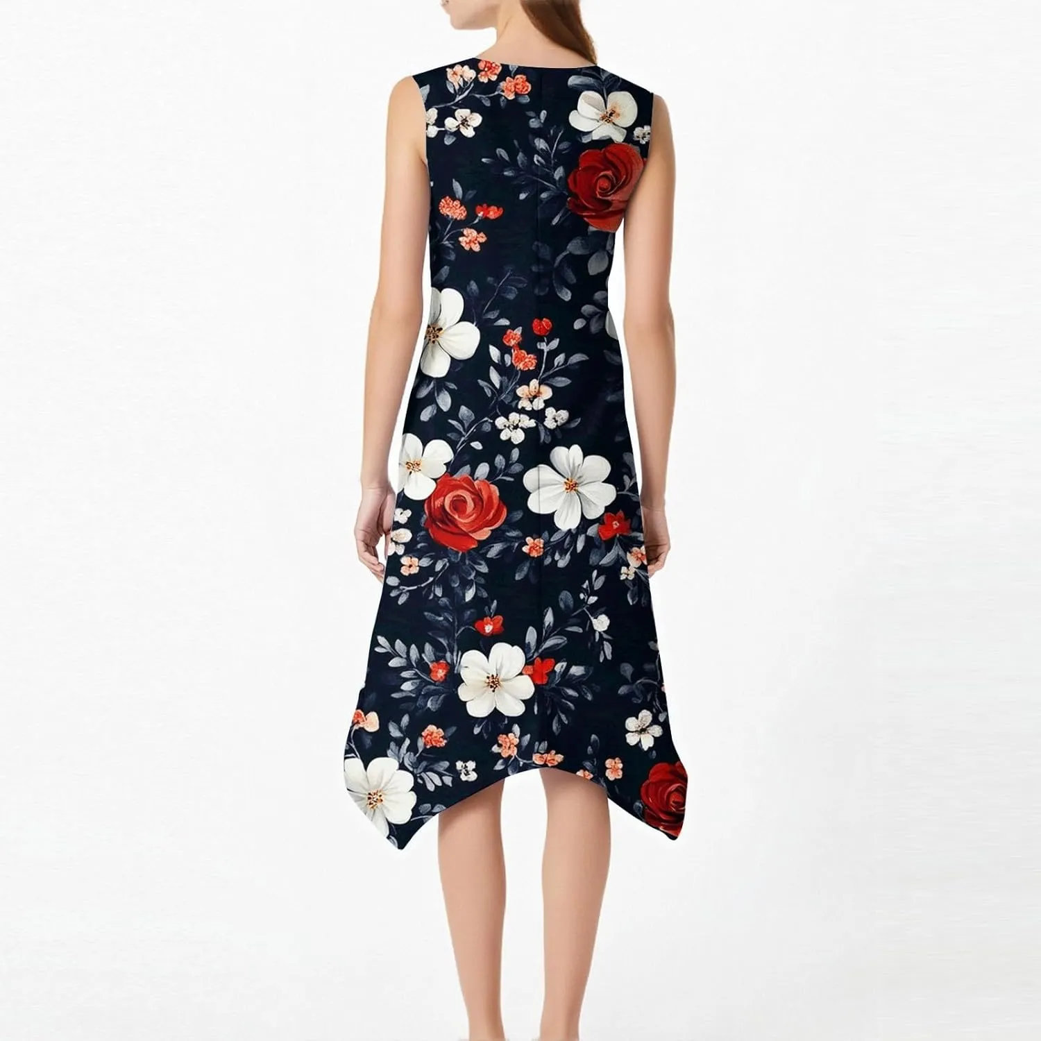 Summer Dresses for Women 2025 Fashion Round Neck Sleeveless Print Irregular Hem Tank Sundress Casual Beach Midi Dresses