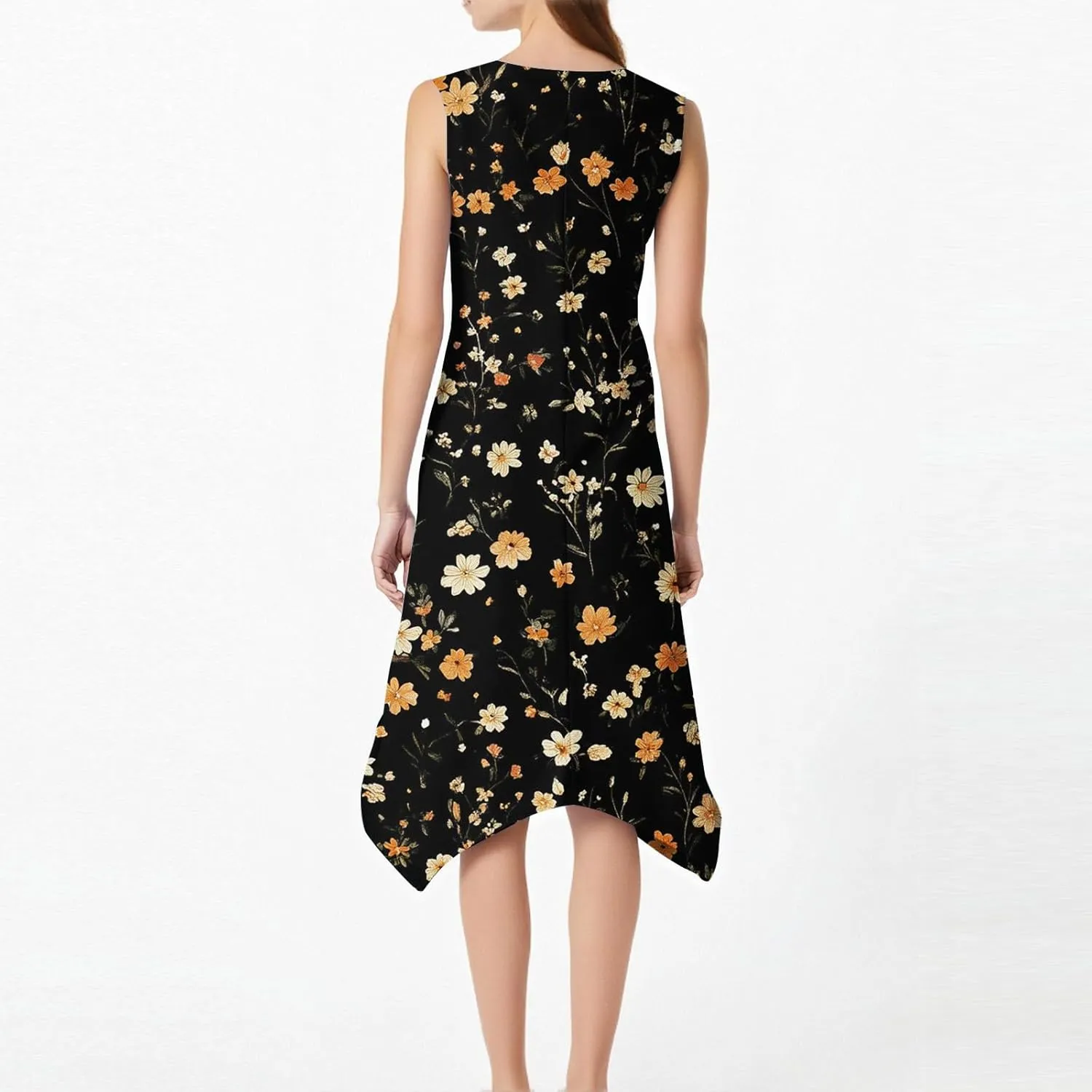 Summer Dresses for Women 2025 Fashion Round Neck Sleeveless Print Irregular Hem Tank Sundress Casual Beach Midi Dresses