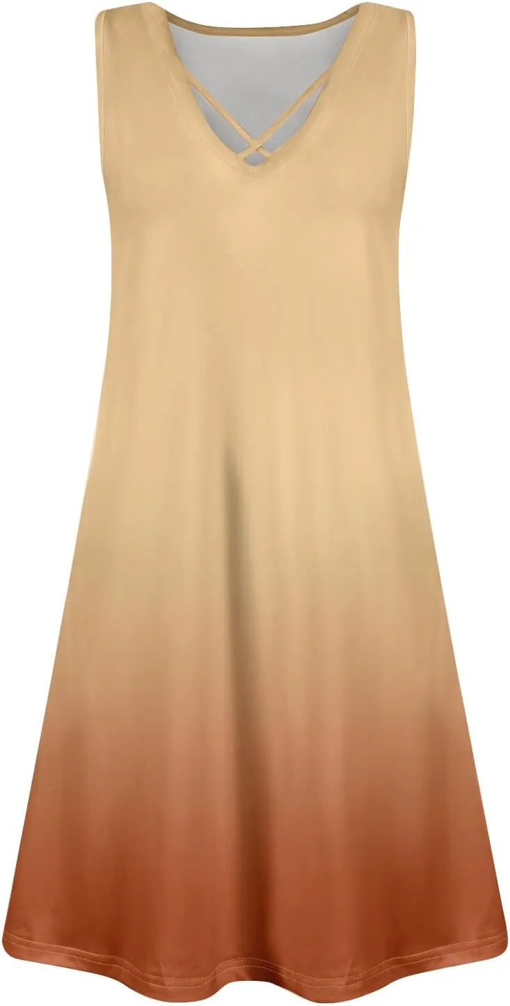 Summer Dresses for Women 2025 Floral Boho Beach T Shirt Dresses V Neck Casual Tank Dress Sleeveless Loose Sundresses