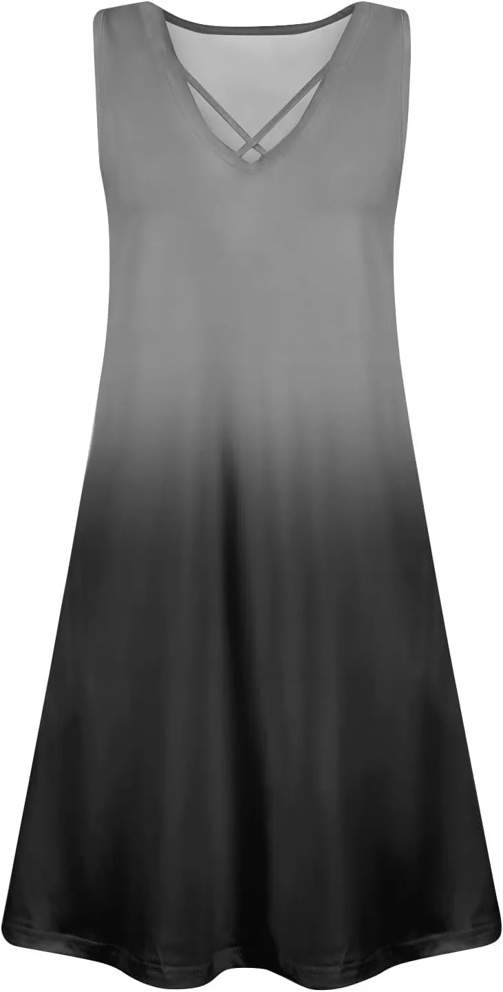 Summer Dresses for Women 2025 Floral Boho Beach T Shirt Dresses V Neck Casual Tank Dress Sleeveless Loose Sundresses