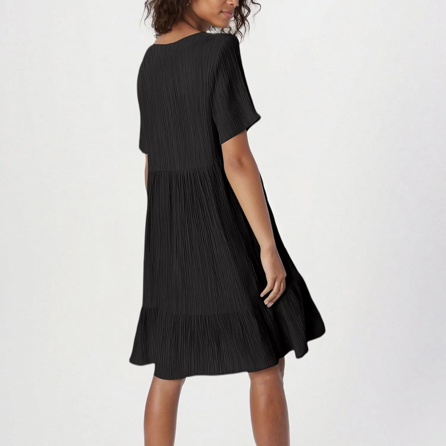 Summer Dresses for Women 2025 Loose V Neck Short Sleeve T Shirt Dress Casual Flowy Ruffle Tiered Layered A-Line Dress