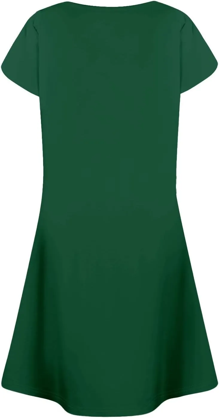 Summer Dresses for Women 2025 Petal Sleeve T Shirt Dress Pleated Solid Color Mini Sundress Clothes with Pockets