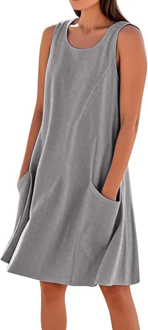 Summer Dresses for Women 2025 Sleeveless Flowy Casual Midi Dress Plus Size Loose Comfy Cotton Linen Dress with Pockets