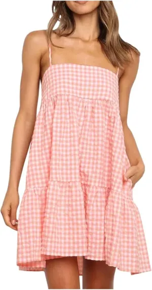 Summer Dresses for Women 2025 Spaghetti Strap Ruffle Tiered Tube Top Mini Dress Sexy Beach Vacation Dress with Pocket
