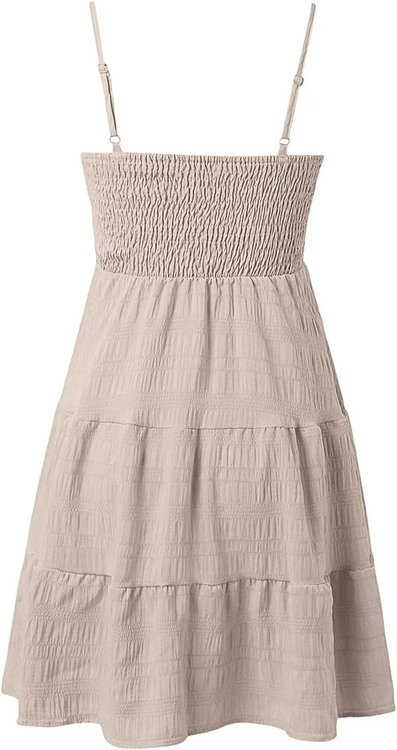Summer Dresses for Women 2025 Trendy Spaghetti Strap Sleeveless Beach Casual Sundress A Line Ruffle Hem Mini Dress