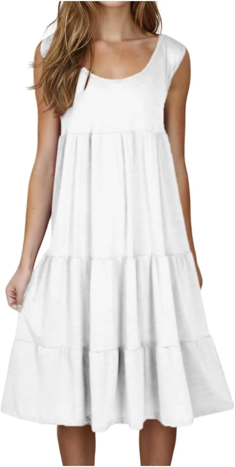 Summer Dresses for Women 2025 Vacation Sun Dresses Sexy Sleeveless Beach Dress Flowy Midi Ruffle Dress Casual Dresses