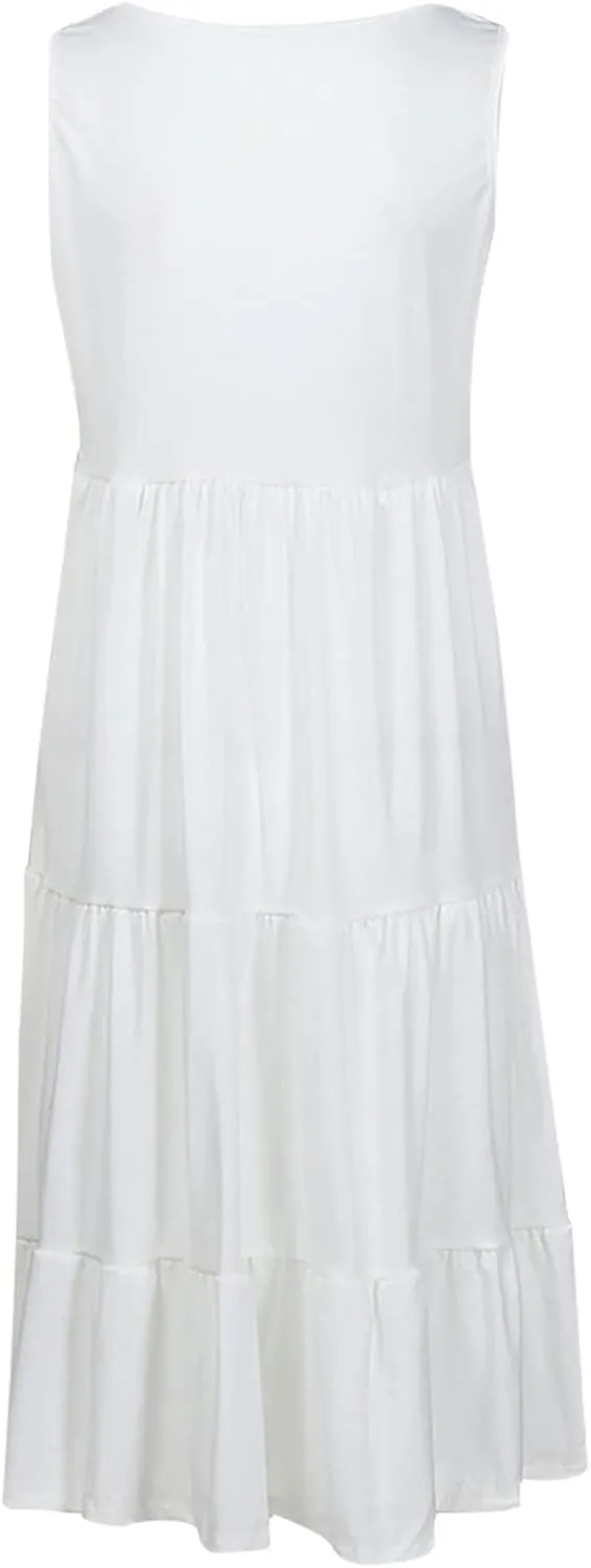 Summer Dresses for Women 2025 Vacation Sun Dresses Sexy Sleeveless Beach Dress Flowy Midi Ruffle Dress Casual Dresses