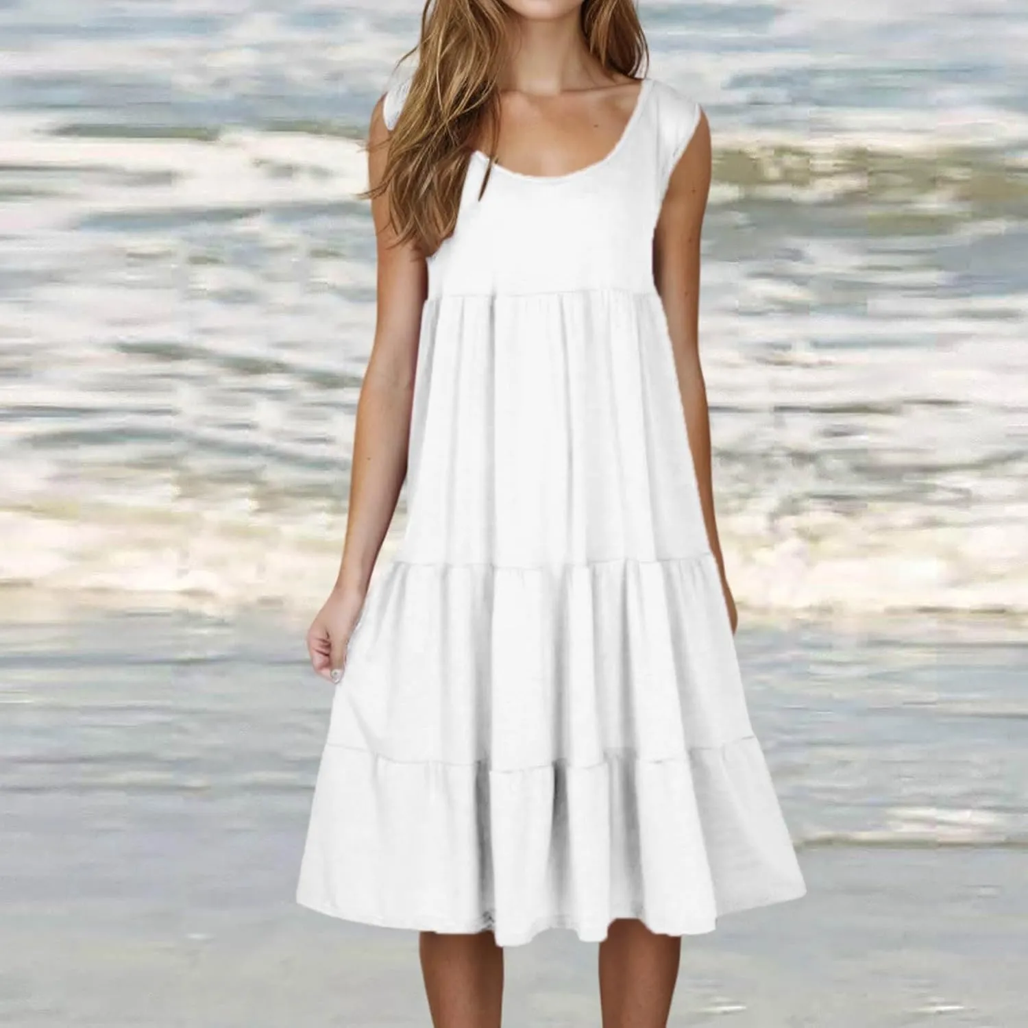 Summer Dresses for Women 2025 Vacation Sun Dresses Sexy Sleeveless Beach Dress Flowy Midi Ruffle Dress Casual Dresses