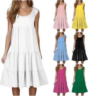 Summer Dresses for Women 2025 Vacation Sun Dresses Sexy Sleeveless Beach Dress Flowy Midi Ruffle Dress Casual Dresses