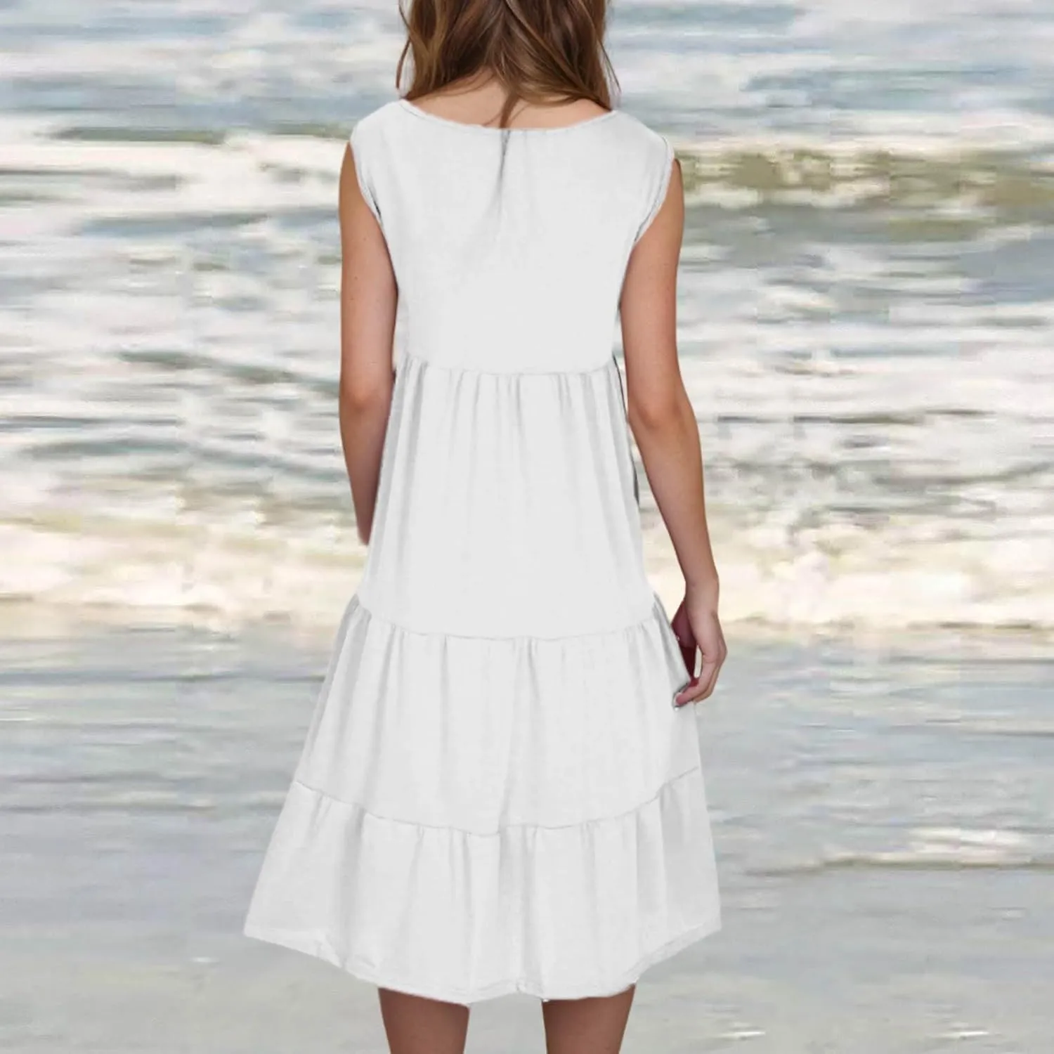 Summer Dresses for Women 2025 Vacation Sun Dresses Sexy Sleeveless Beach Dress Flowy Midi Ruffle Dress Casual Dresses