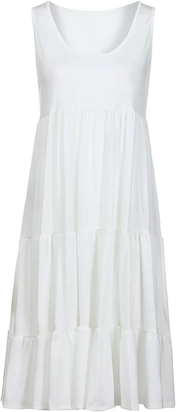 Summer Dresses for Women 2025 Vacation Sun Dresses Sexy Sleeveless Beach Dress Flowy Midi Ruffle Dress Casual Dresses