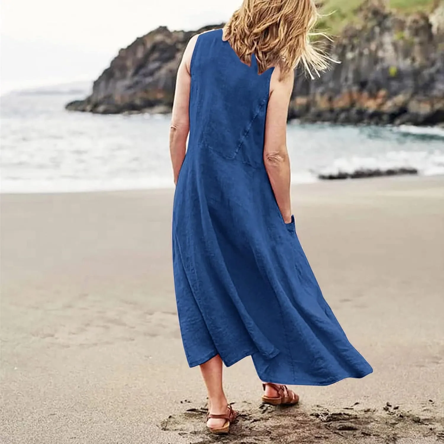 Summer Dresses for Women 2025 Women's Summer Casual Sleeveless Long Maxi Beach Dress Vestido De Lino Loose Cotton
