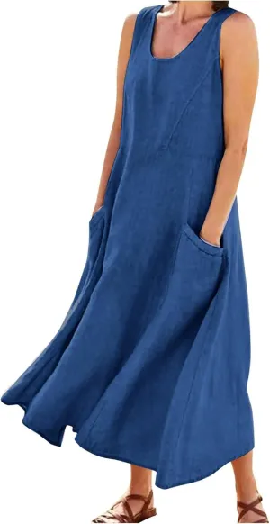Summer Dresses for Women 2025 Women's Summer Casual Sleeveless Long Maxi Beach Dress Vestido De Lino Loose Cotton