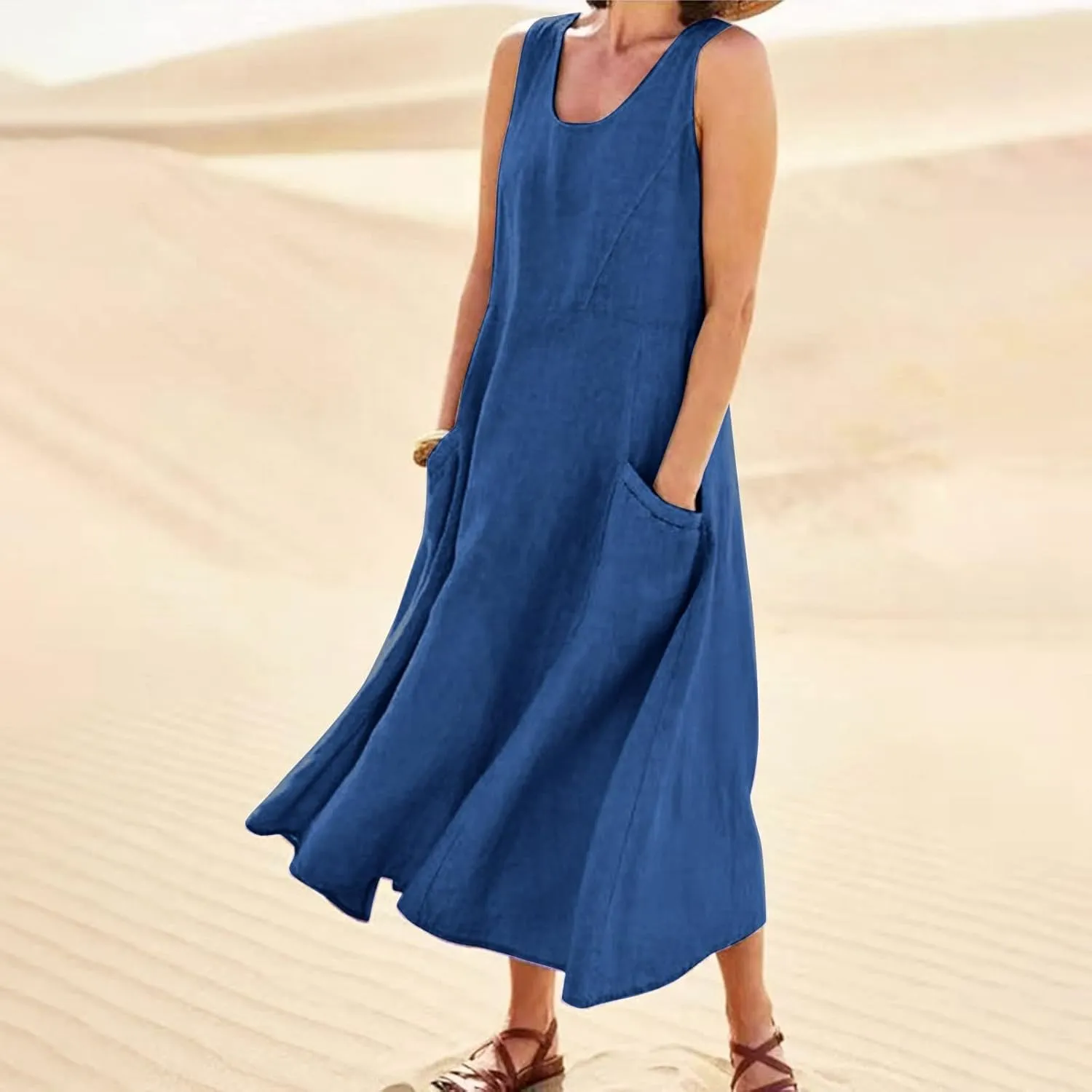 Summer Dresses for Women 2025 Women's Summer Casual Sleeveless Long Maxi Beach Dress Vestido De Lino Loose Cotton