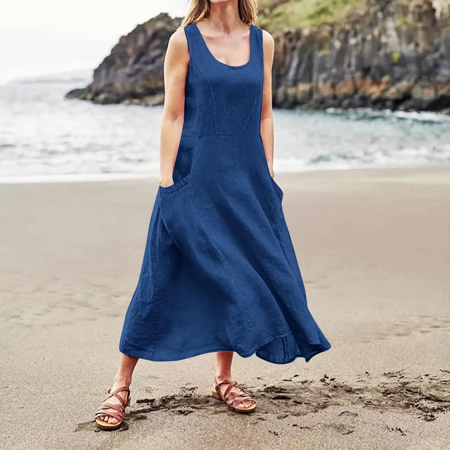Summer Dresses for Women 2025 Women's Summer Casual Sleeveless Long Maxi Beach Dress Vestido De Lino Loose Cotton