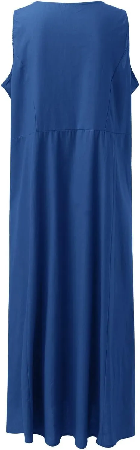 Summer Dresses for Women 2025 Women's Summer Casual Sleeveless Long Maxi Beach Dress Vestido De Lino Loose Cotton