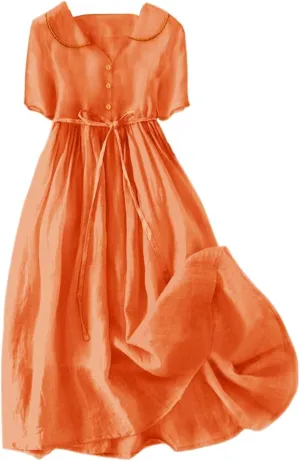 Summer Dresses for Women 3/4 Sleeve Long Boho Spring Dresses 2025 Plus Size Cotton Linen Maxi Dress Casual Resort Wear