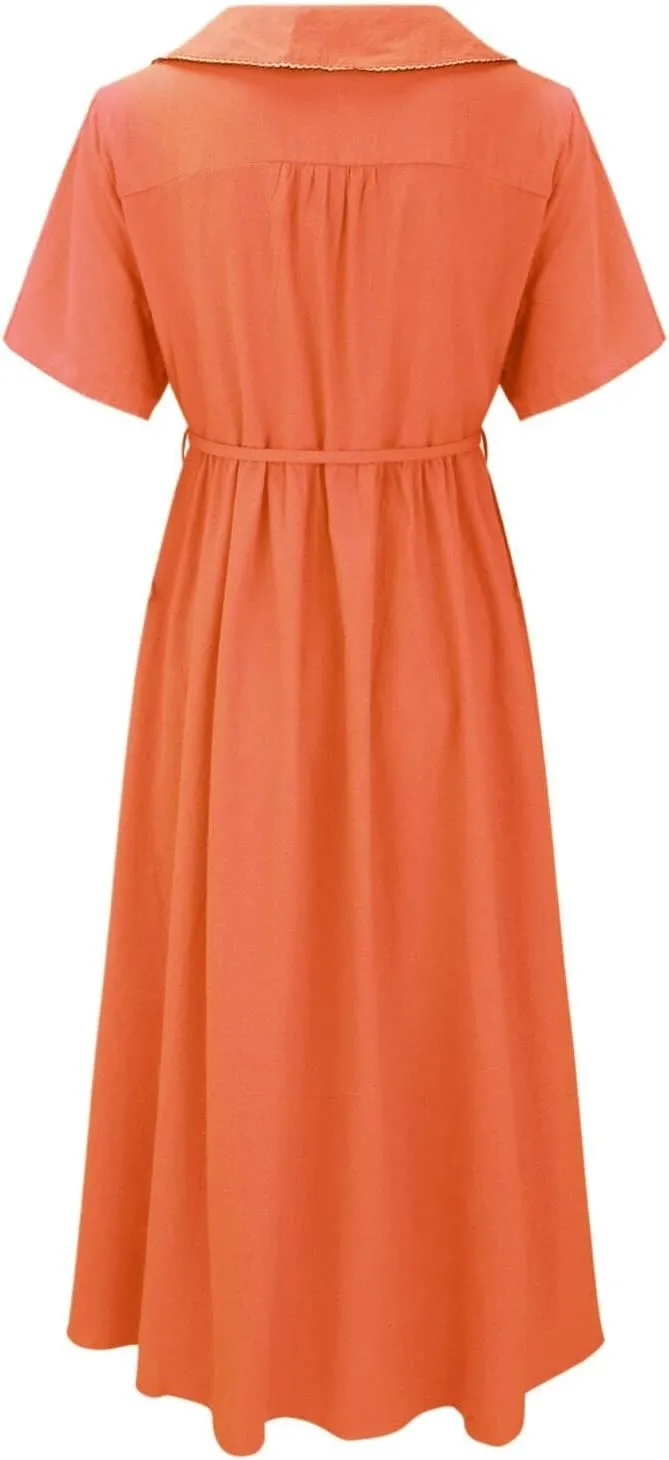 Summer Dresses for Women 3/4 Sleeve Long Boho Spring Dresses 2025 Plus Size Cotton Linen Maxi Dress Casual Resort Wear