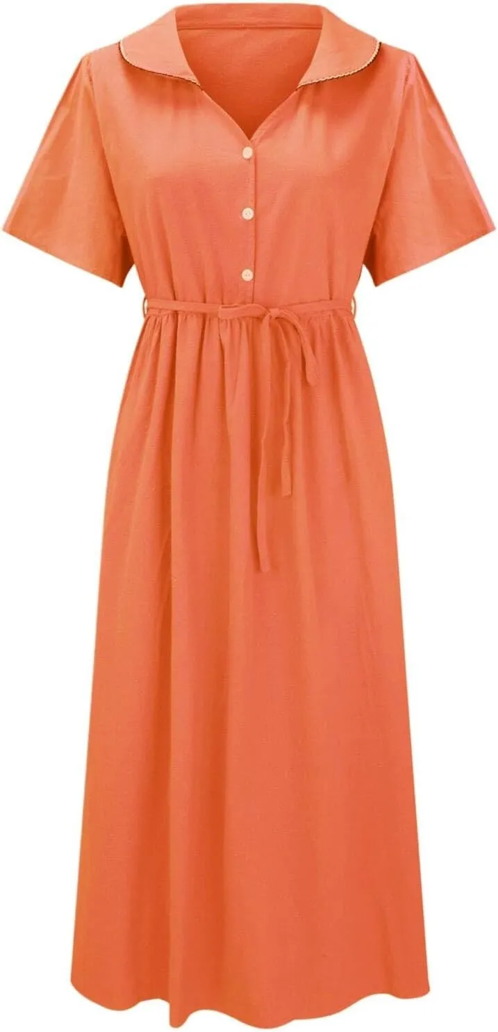 Summer Dresses for Women 3/4 Sleeve Long Boho Spring Dresses 2025 Plus Size Cotton Linen Maxi Dress Casual Resort Wear