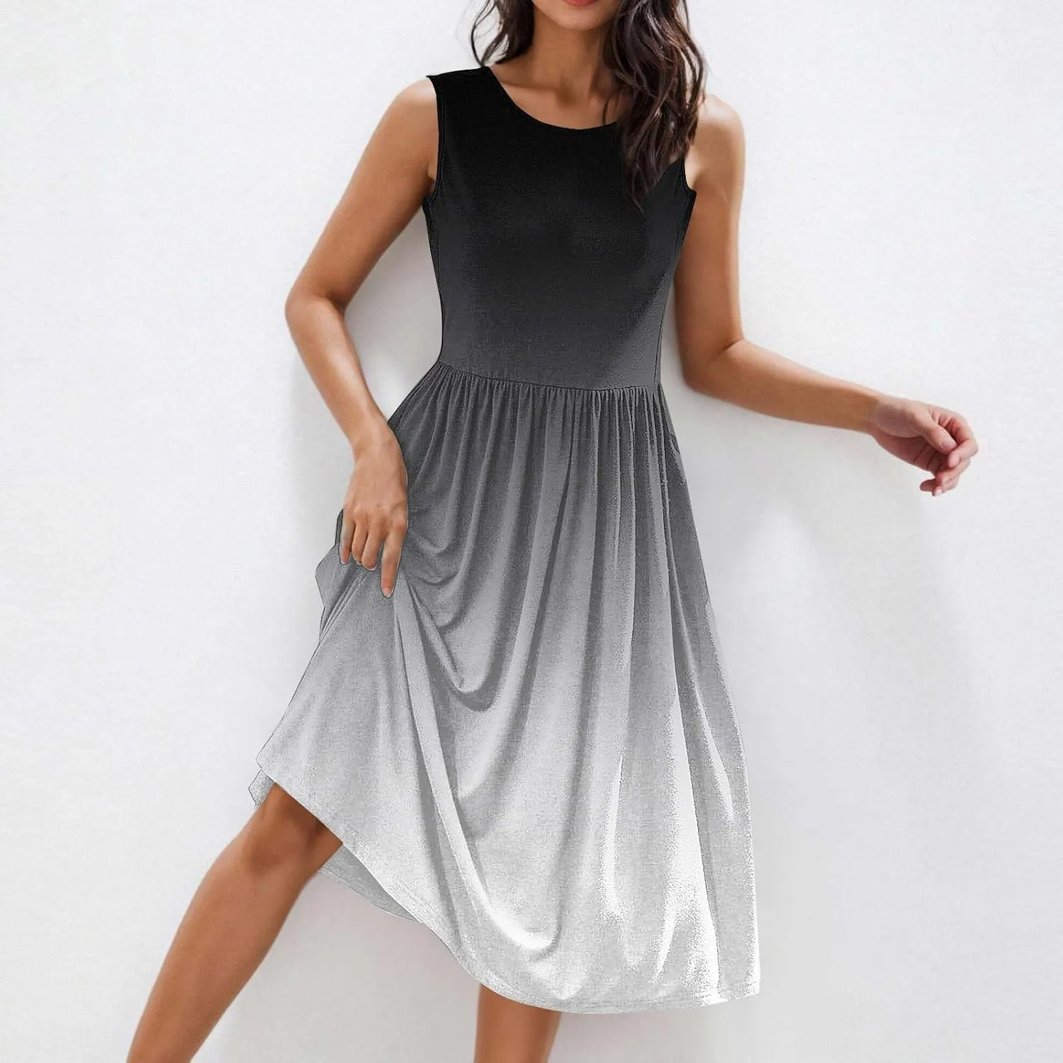 Summer Dresses for Women Casual A-Line Flowy Sleeveless Midi Dress Vintage Floral Print Pleated Beach Sundress 2025