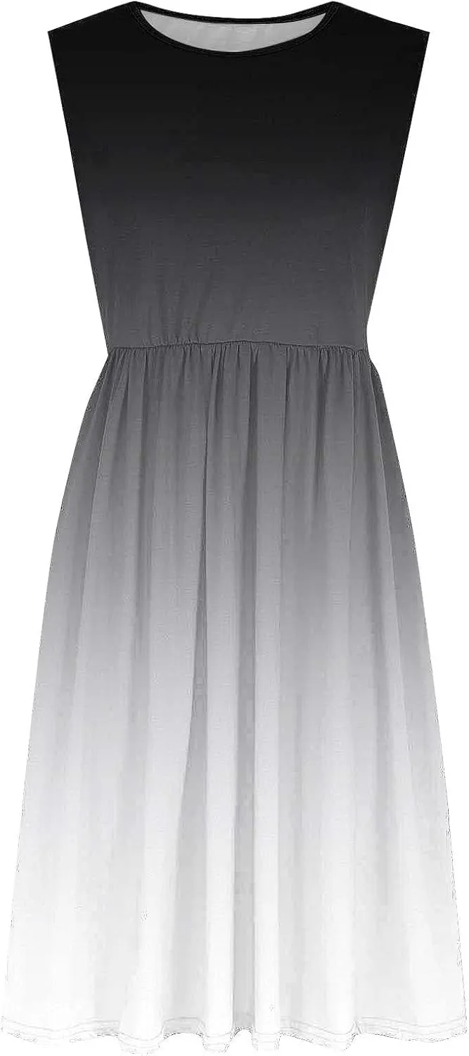 Summer Dresses for Women Casual A-Line Flowy Sleeveless Midi Dress Vintage Floral Print Pleated Beach Sundress 2025