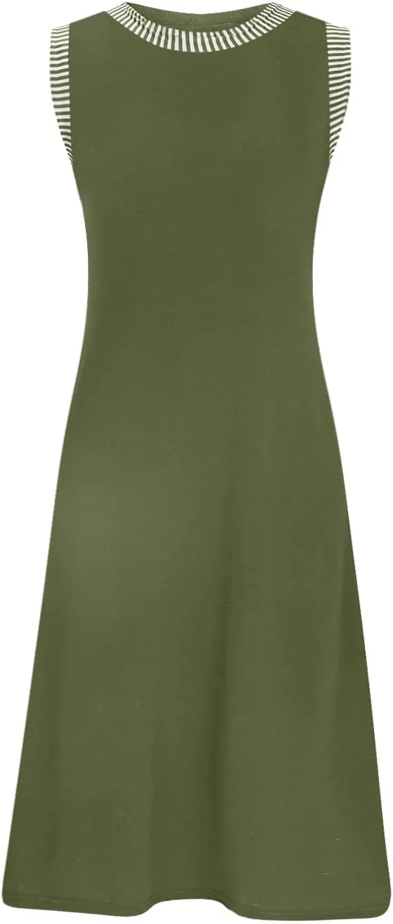 Summer Dresses for Women Casual Crewneck Sleeveless Tank Dress Beach Loose Fit Coverup Mini Sundress Vacation