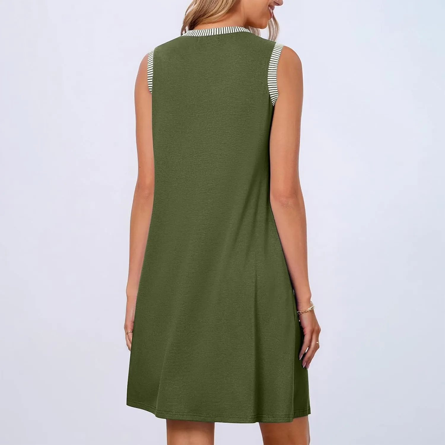 Summer Dresses for Women Casual Crewneck Sleeveless Tank Dress Beach Loose Fit Coverup Mini Sundress Vacation