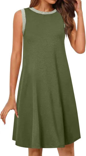 Summer Dresses for Women Casual Crewneck Sleeveless Tank Dress Beach Loose Fit Coverup Mini Sundress Vacation