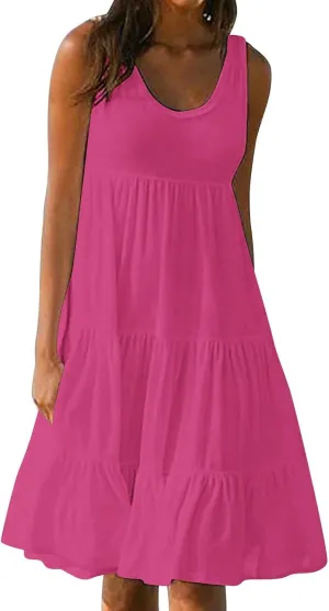 Summer Dresses for Women Plus Size Beach Dress Casual Sundresses Sexy Sleeveless Babydoll Flowy Midi Dresses