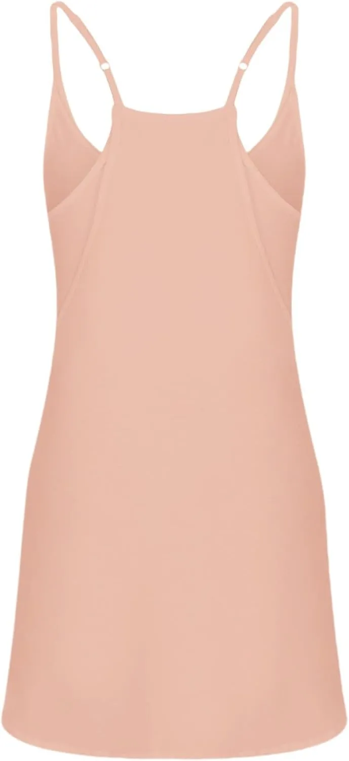 Summer Dresses for Women Sleeveless Mini Crew Neck Dress Spaghetti Strap Sundress Athletic Short Dress with Pockets