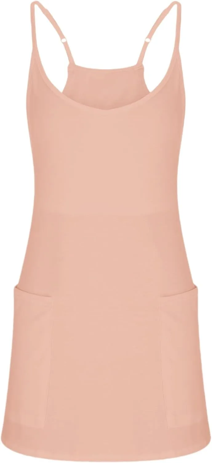 Summer Dresses for Women Sleeveless Mini Crew Neck Dress Spaghetti Strap Sundress Athletic Short Dress with Pockets