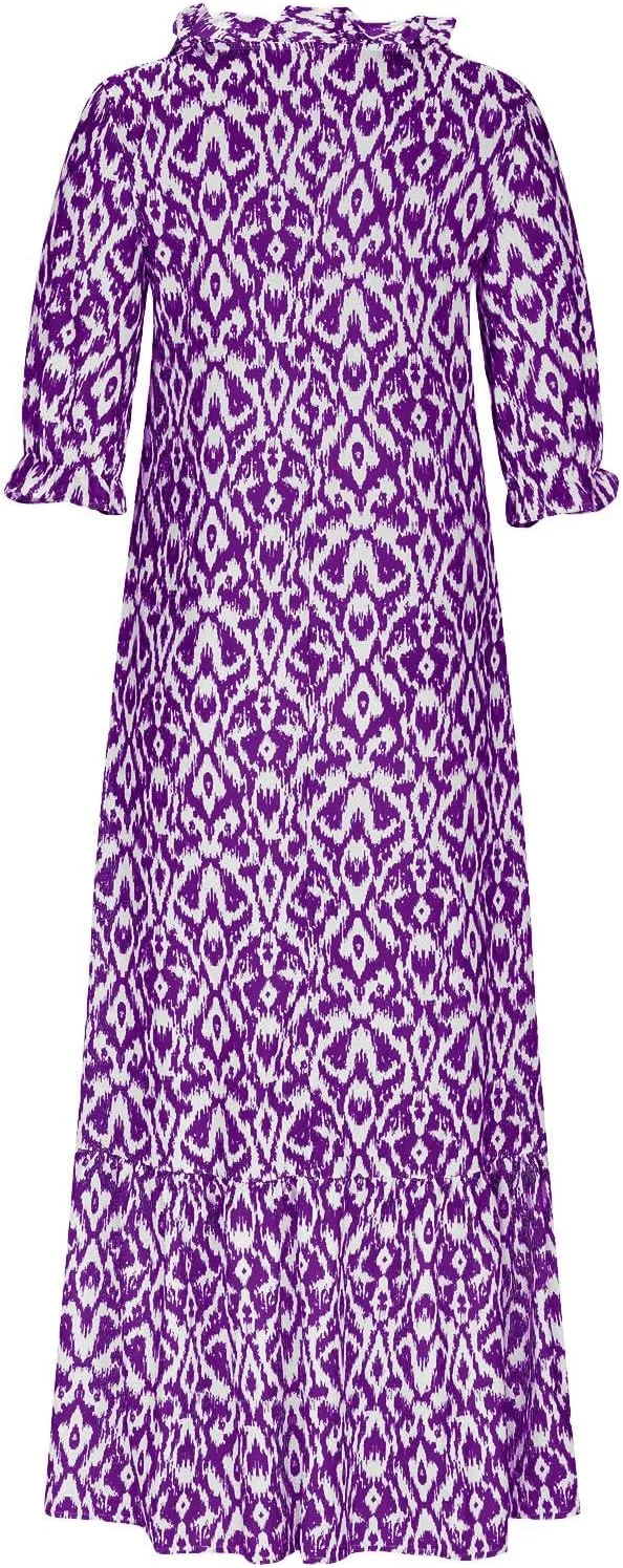 Summer Long Boho Dresses for Women 2025 Flowy Half Sleeve V Neck Maxi Dress Casual Beach Vacation Outfits Sundress