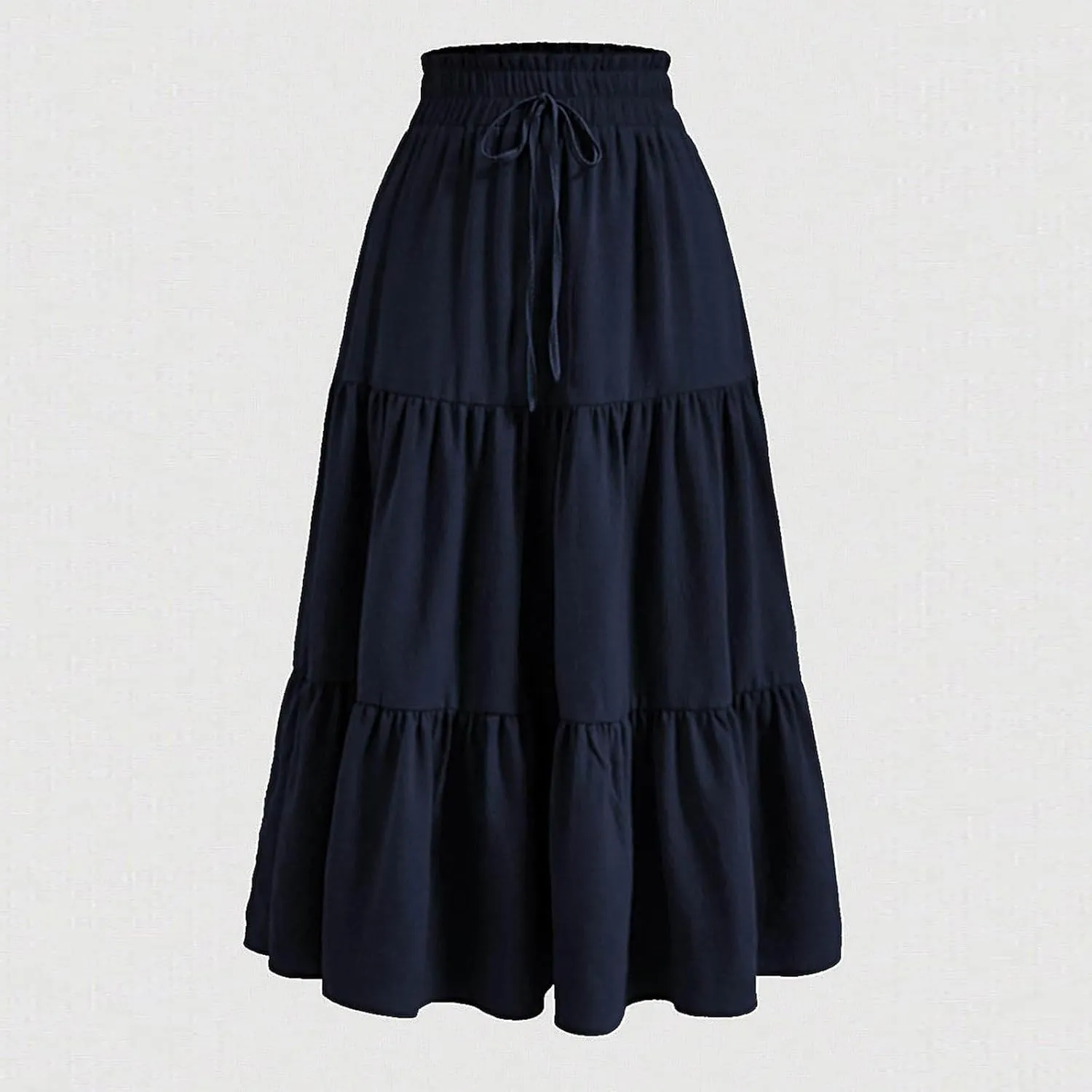 Summer Long Skirts for Women Casual Drawstring High Waist Lightweight Tiered Flowy Pleated Skirts with Pocket