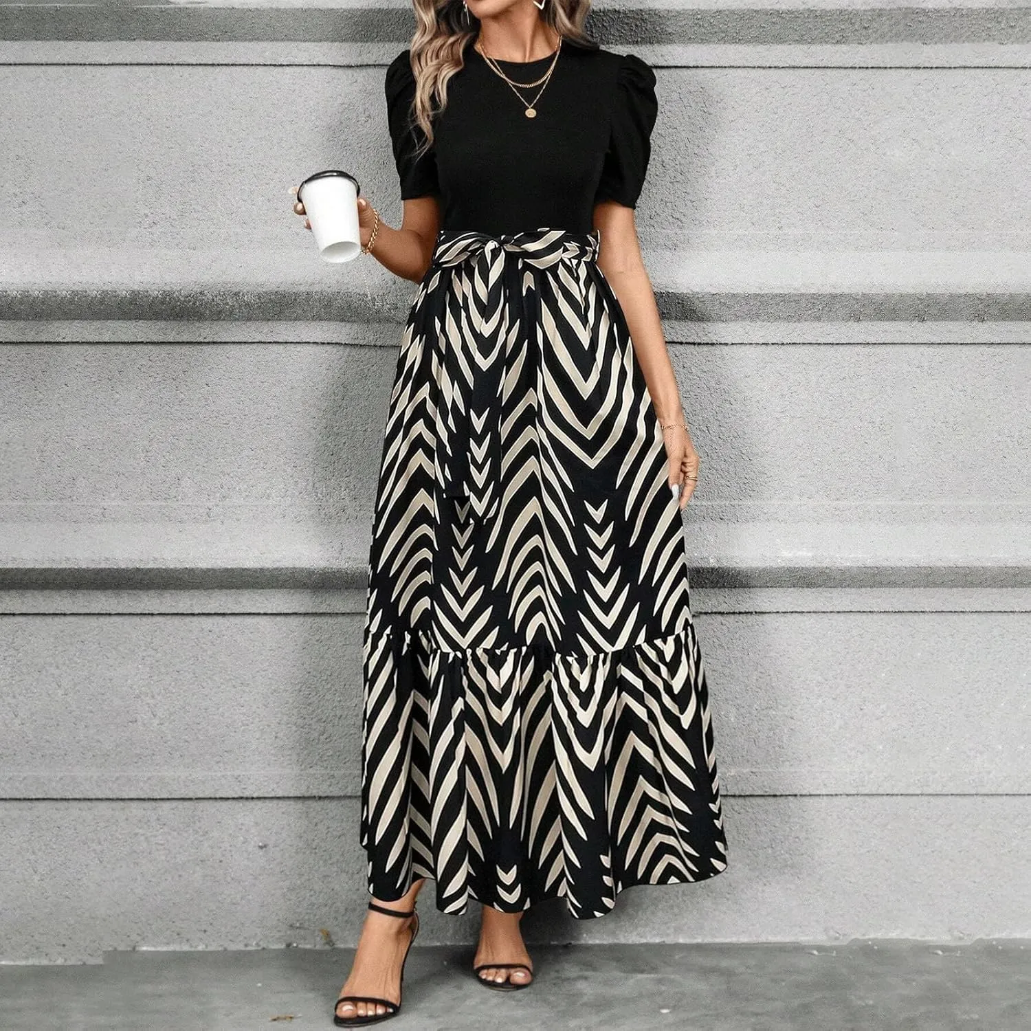 Summer Maxi Dresses for Women 2025 Casual Short Sleeve Floral Dress with Belt Elegant Wedding Guest Long Flowy Sun Dresses