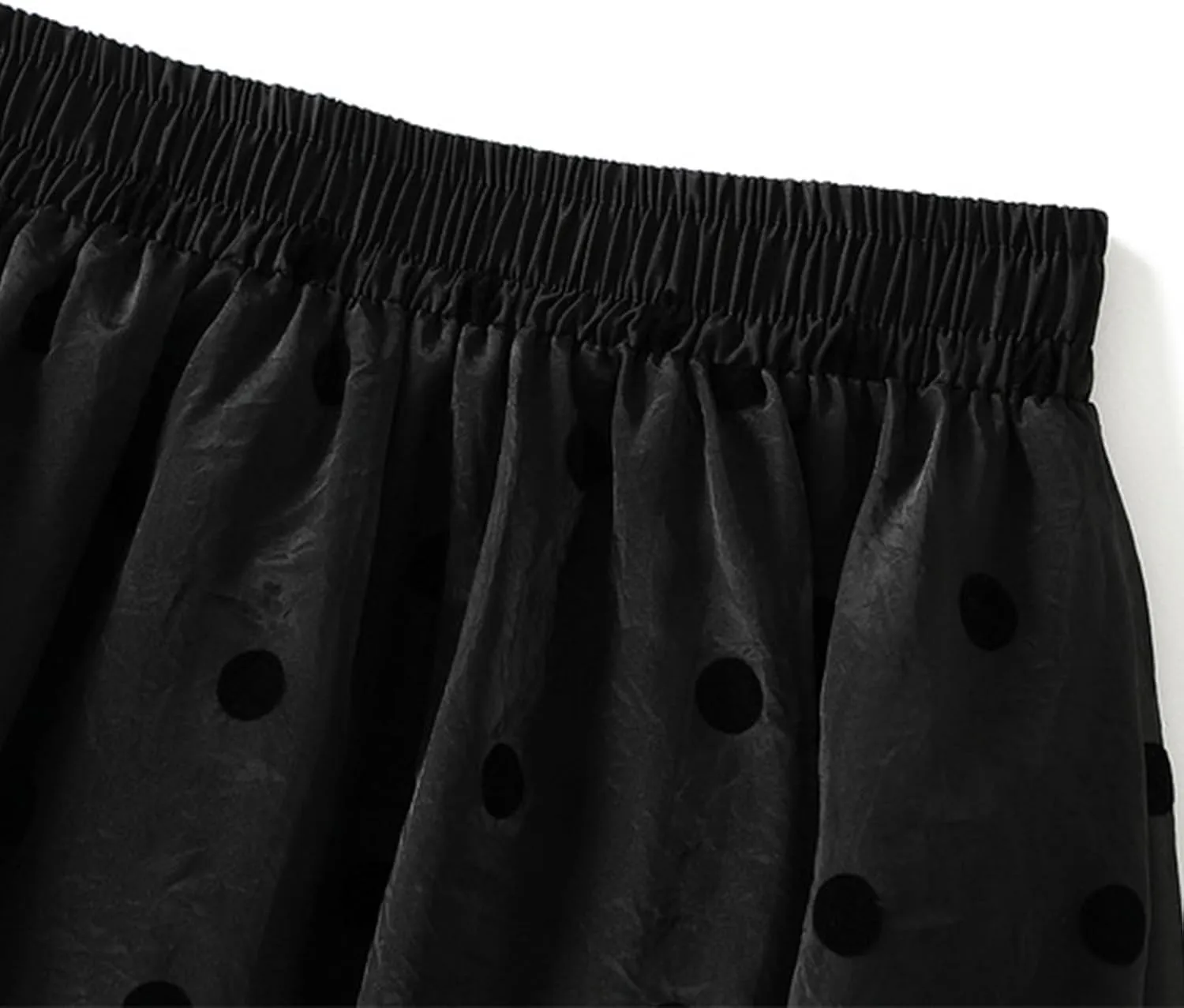 Summer Mesh Midi Skirts for Women Elastic Waist Polka Dot Printed Pleated Skirt Casual Cute Puffy Knee Length Skirts