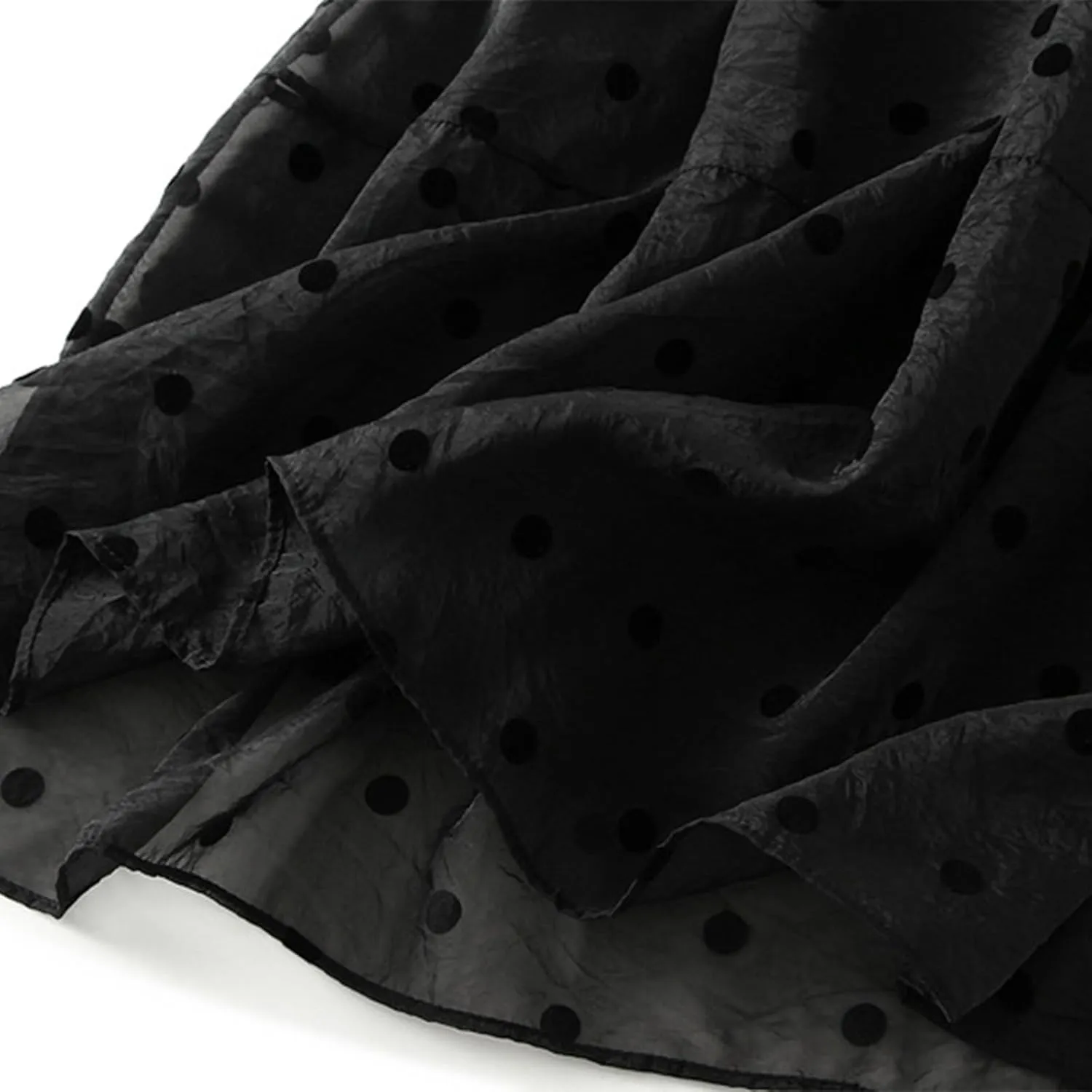Summer Mesh Midi Skirts for Women Elastic Waist Polka Dot Printed Pleated Skirt Casual Cute Puffy Knee Length Skirts
