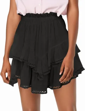 Summer Mini Skirts for Women Trendy Layered Ruffle High Waisted Boho Skirts 2025 Flowy Pleated Skirts