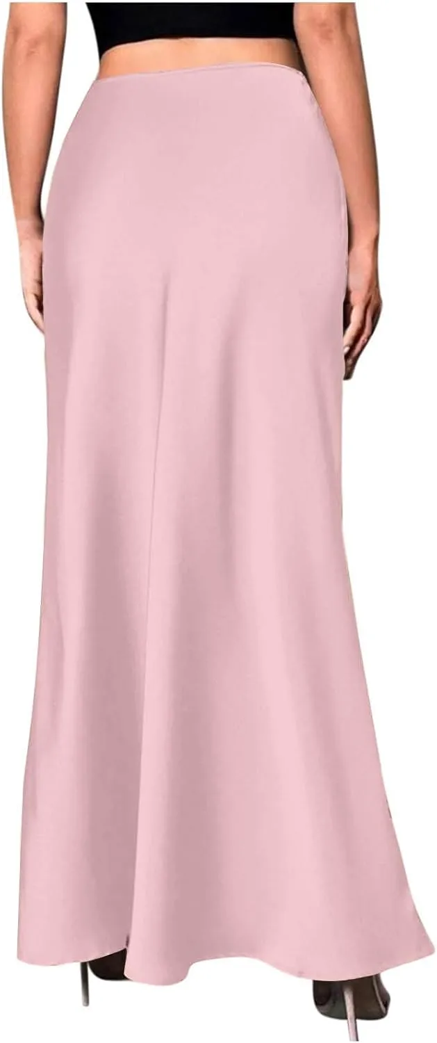 Summer Silk Satin Skirt for Women Fashion Solid Sexy High Waist Skirts Casual Stylish Cocktail Party Wedding Skirt