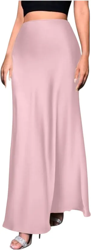 Summer Silk Satin Skirt for Women Fashion Solid Sexy High Waist Skirts Casual Stylish Cocktail Party Wedding Skirt