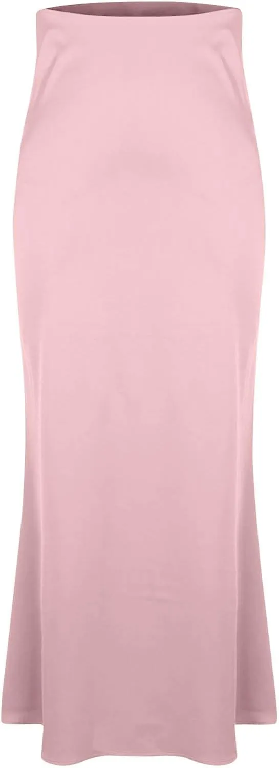 Summer Silk Satin Skirt for Women Fashion Solid Sexy High Waist Skirts Casual Stylish Cocktail Party Wedding Skirt