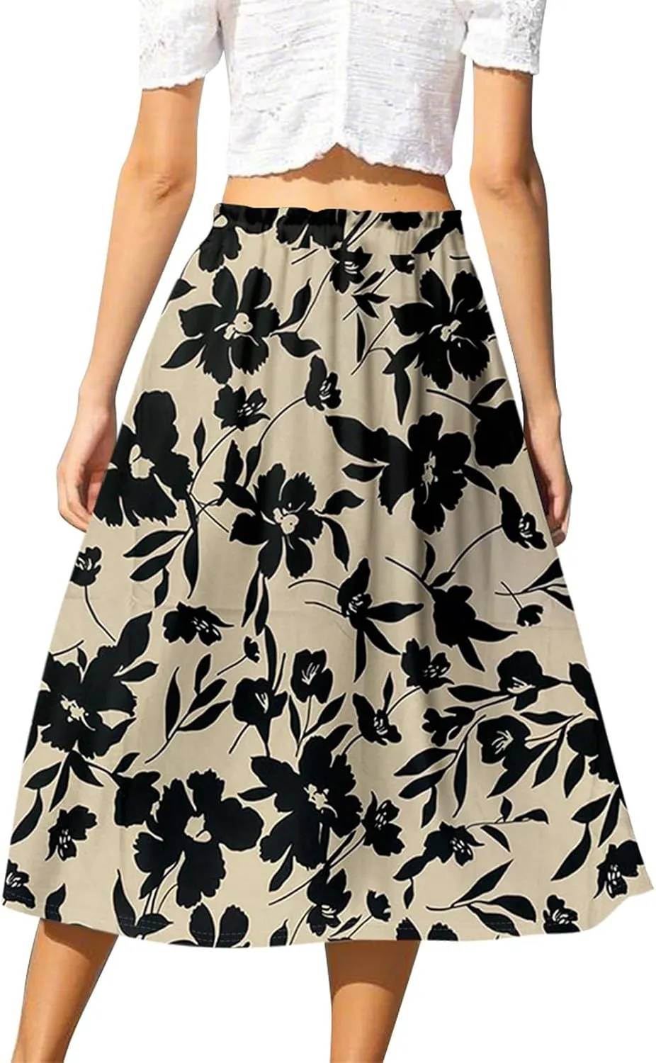 Summer Skirt for Women Midi Wrap Skirt Drawstring High Waist Knee Length Skirts A Line Floral Graphic Bohemian Skirt